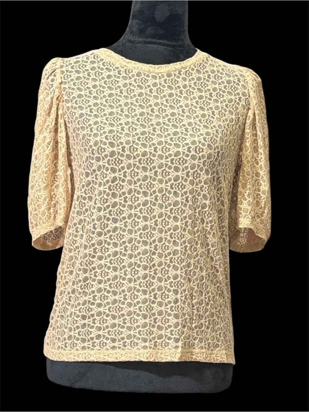 Zara Peach Lace Puff-Sleeve Top